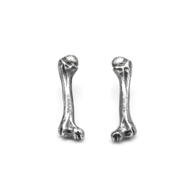 Bone Ear Pin Earrings (Ancient Silver) - ต่างหู - โลหะ สีเงิน