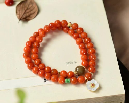 Angel's tears 天使之淚 Jewelry Design 7mm天然原礦南紅 糖料翡翠白貝花設計雙圈手串s