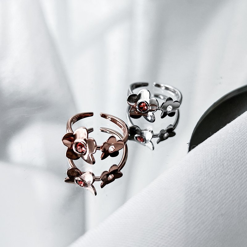 【Pinkoi x SOU・SOU】 Stone Crystal Ring | January Birthstone - General Rings - Sterling Silver Red
