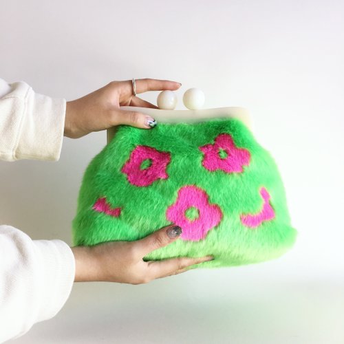 迷霧商店 迷霧絨毛口金包 霓虹花朵