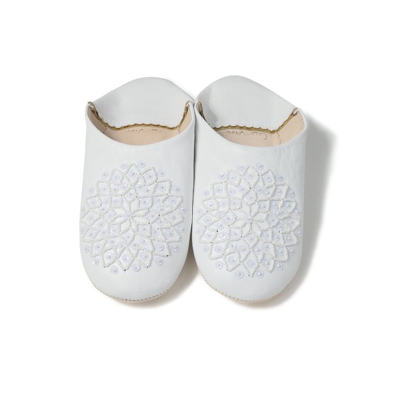 真皮 室內拖鞋 白色 - White / White / moroccan Leather babouche Slippers / High quality odourless