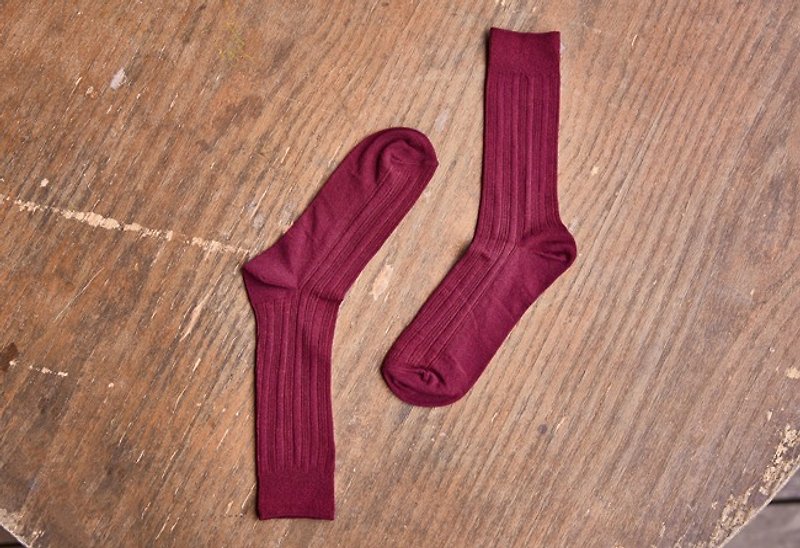 Lin Guoliang Spandex Basic Rib Gentleman Socks Burgundy - Dress Socks - Cotton & Hemp Red