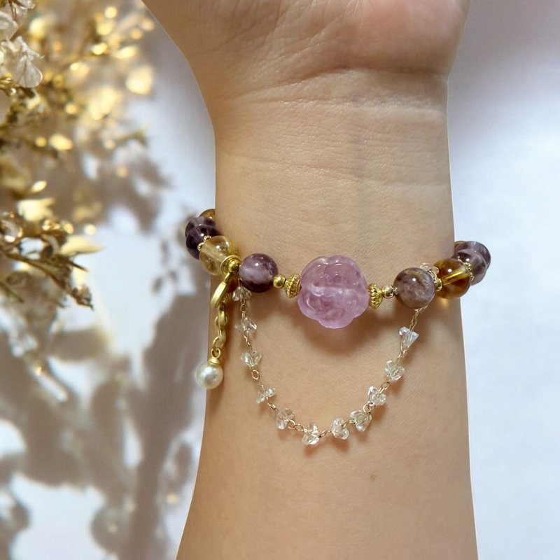 曦燄薔薇手鍊 玫瑰螢石 黃水晶 紫水晶 爆裂白水晶 - 手鍊/手環 - 水晶 紫色