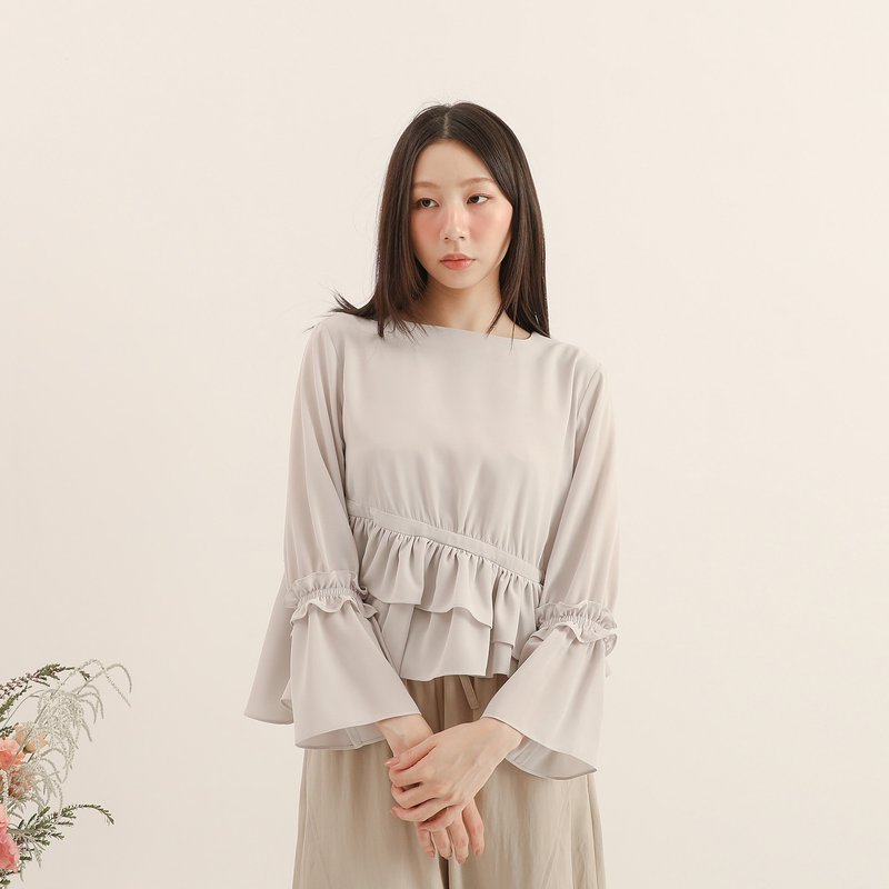 Dewdrop_初露皺摺上衣_25AF002_淺灰 - 女襯衫 - 其他材質 灰色
