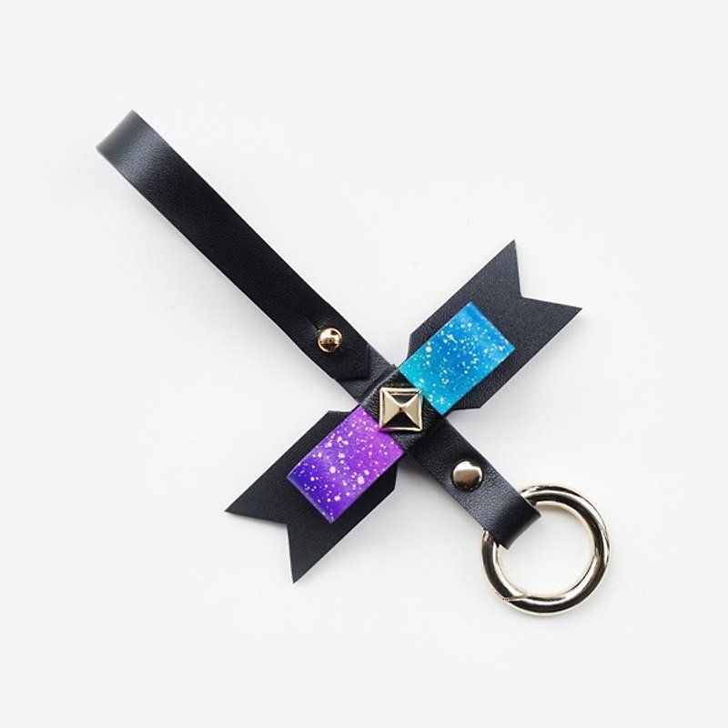 <Izzmi> black magic stained sky three-dimensional bow bag pendant spring key ring - Other - Genuine Leather Black