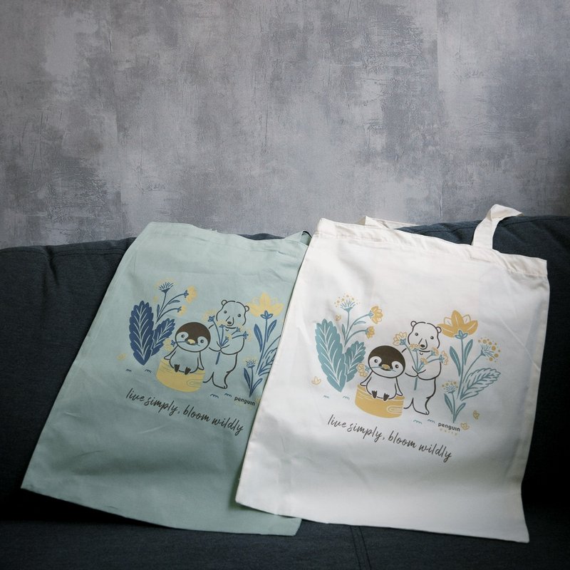 Animal bag | Penguin and brown bear A3 tote bag - กระเป๋าแมสเซนเจอร์ - ไนลอน 