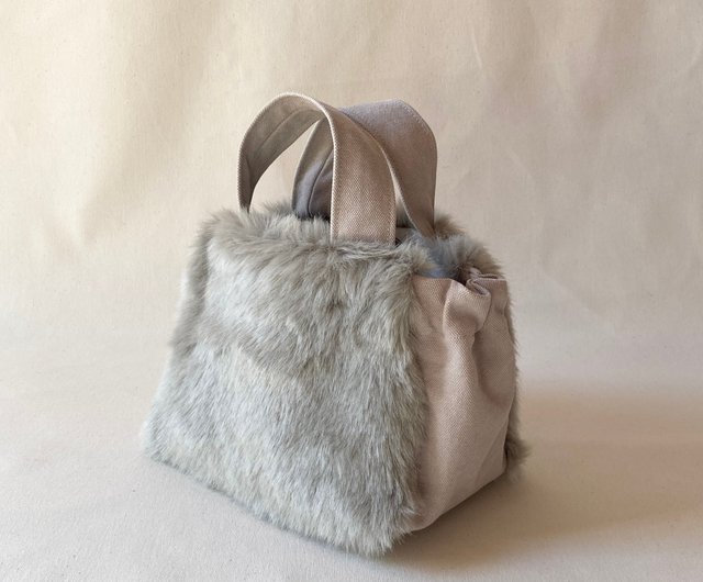 A/W limited Gathered Tote Bag eco fur canvas Mini Light Gray