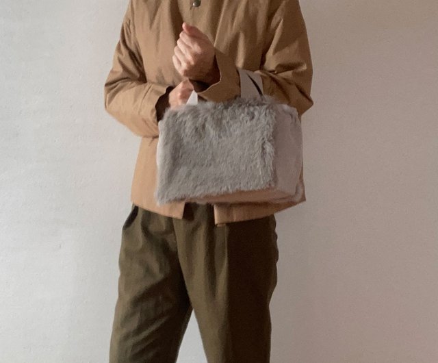 A/W limited Gathered Tote Bag eco fur canvas Mini Light Gray