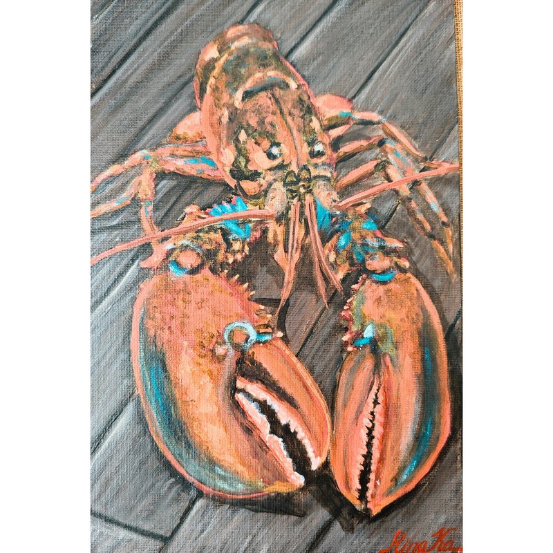 Painting With Lobster On Wooden Table Modern Kitchen Realistic Art By RinaArtSK - Wall Décor - Other Materials Multicolor