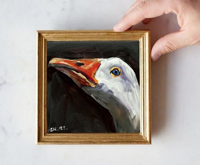 ガチョウの油絵 自作 額縁付き ガチョウの油絵 自作 額縁付き ガチョウ