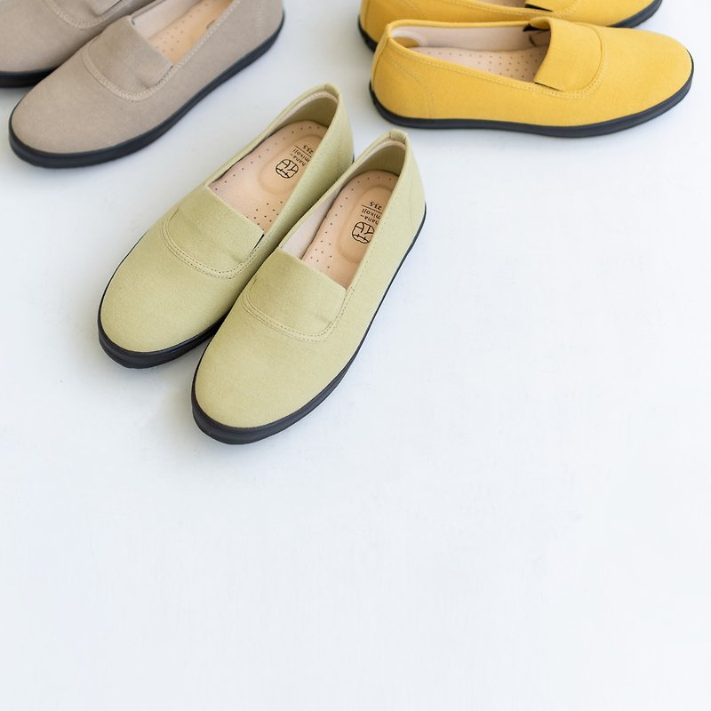 Slip-on casual shoes Flat Sneakers with Japanese fabrics Leather insole - รองเท้าลำลองผู้หญิง - ผ้าฝ้าย/ผ้าลินิน สีเขียว