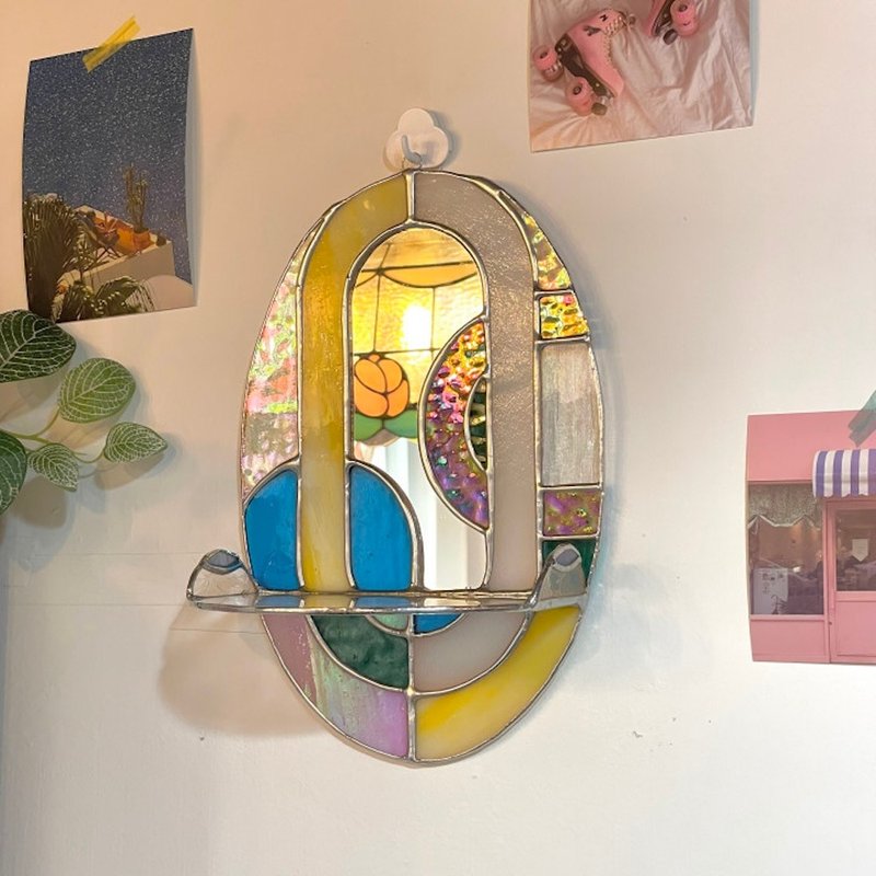 Mid-century modern mirror wall shelf - Other Furniture - Glass Multicolor