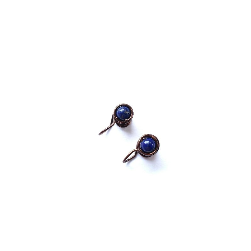 青金石 無痛夾式耳環 - 耳環/耳夾 - 寶石 藍色