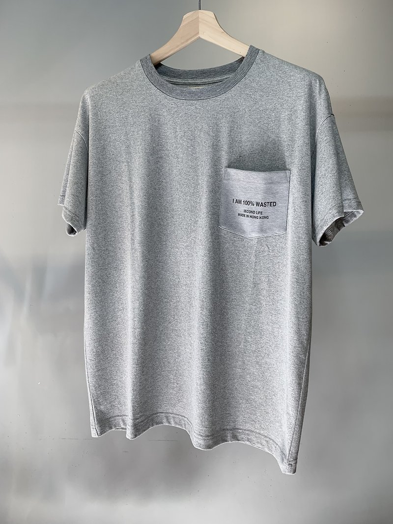 Unfuck The World Recycled T-shirt (With Ribbing sleeves design) - เสื้อเชิ้ตผู้ชาย - วัสดุอีโค สีเทา