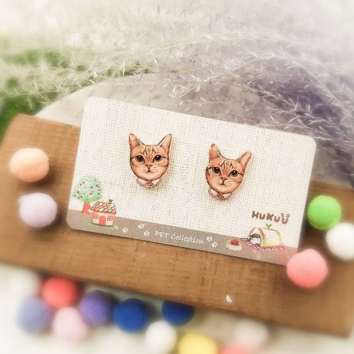 芙格鹿設計好物Hukurou | 手繪寵物系列 | 虎斑貓貼耳耳環