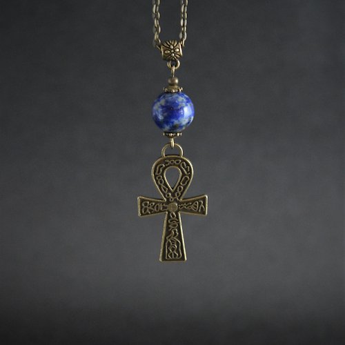 Inaksh Ankh Lapis Lazuli 項鍊寶石古董青銅埃及鑰匙十字架項鍊