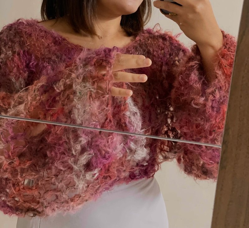 Japanese mohair blouse | The warm winter sun follows my light steps - Women's Sweaters - Wool Red