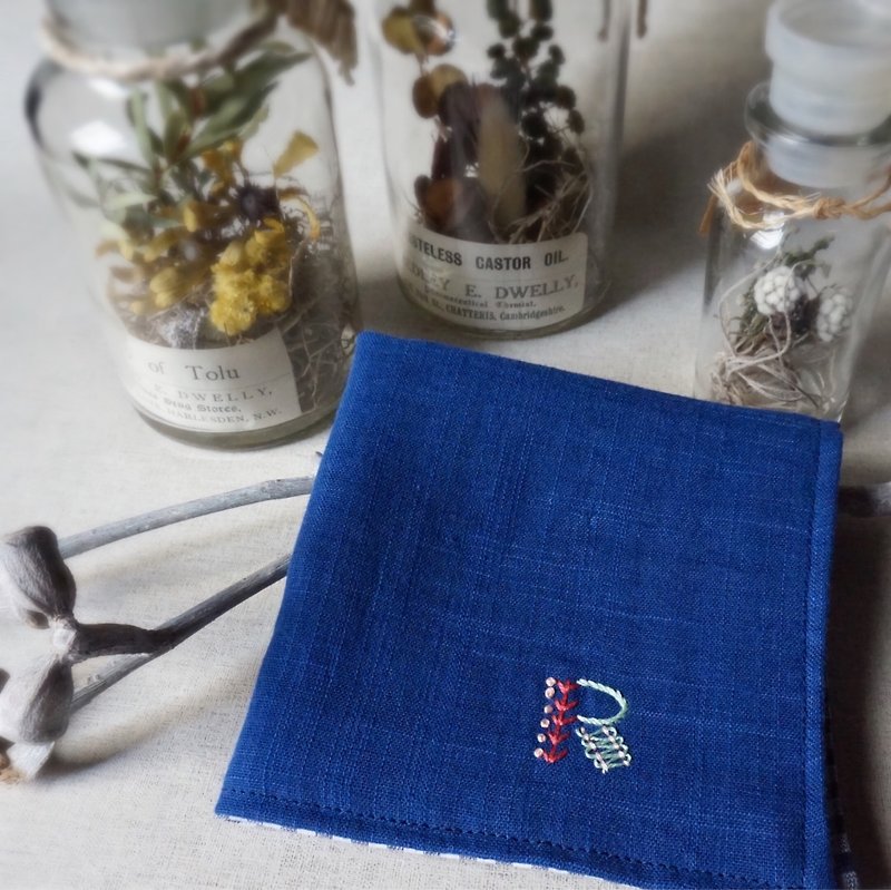 Hand embroidered quadruple gauze handkerchief  initial/R,W,Z (order-receiving) - Handkerchiefs & Pocket Squares - Cotton & Hemp Blue