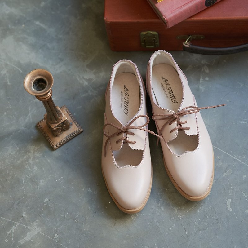[British lace style] Oxford lace women's shoes. Rose pink - Women's Leather Shoes - Genuine Leather Pink