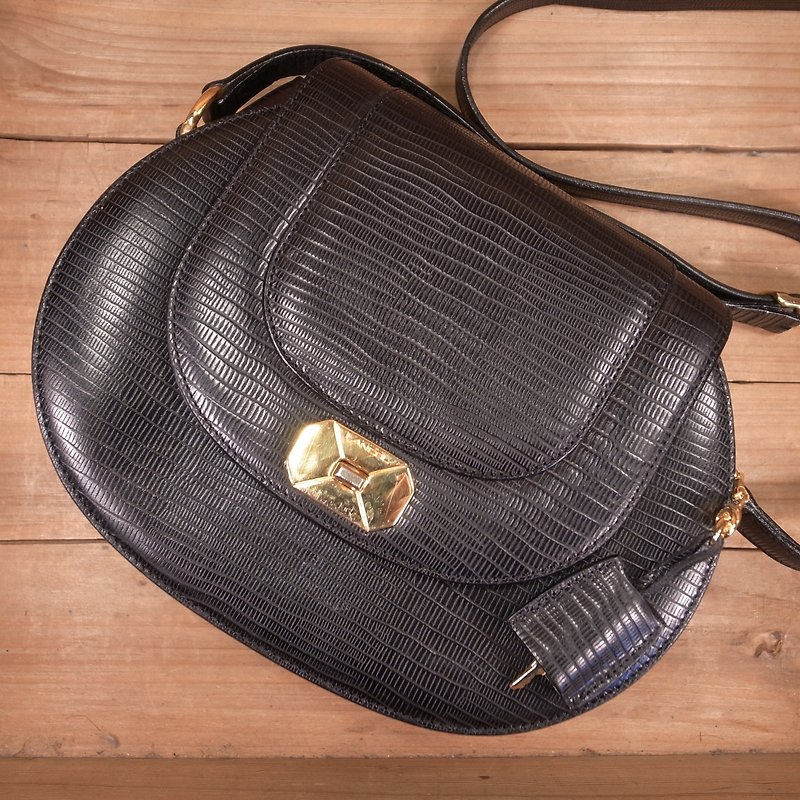 Old bone LACNEL black leather side backpack Vintage - กระเป๋าแมสเซนเจอร์ - หนังแท้ สีดำ