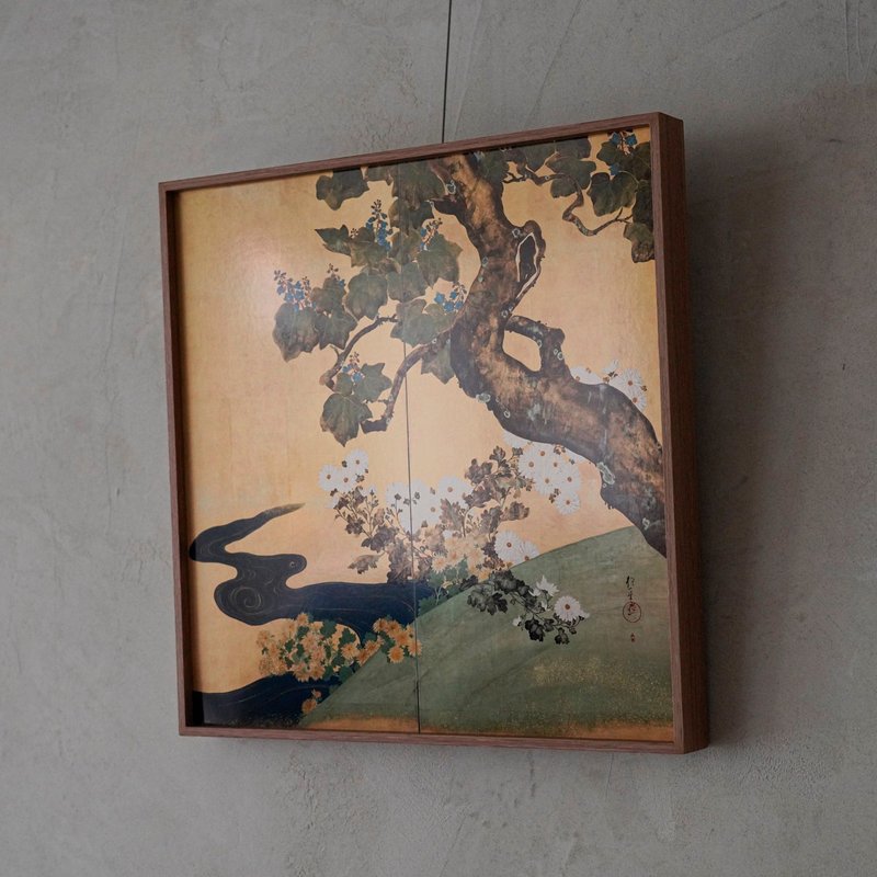 【日本琳派 / 藝術掛畫】酒井抱一 | 方形作品 | 桐菊流水屏風 - 海報/掛畫/掛布 - 紙 