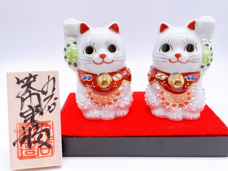 【福笑一對】日本九谷燒招財貓 | 笑門來福 一對 - 擺飾/家飾品 - 瓷 白色