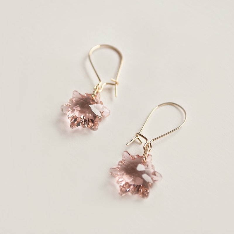 TeaTime / blingbling Powder Snowflake Crystal French Cashew Earrings Earhook / Original Handmade Producing Austrian Artificial Crystal Import Material Earrings Earrings - Earrings & Clip-ons - Other Materials Pink