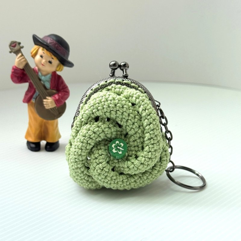 抹茶旋紋・鉤針口金零錢包|5cm口金 - 零錢包/小錢包 - 棉．麻 綠色