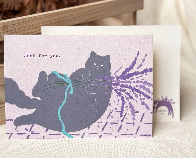 Flowers and Cats Postcard - Lavender - การ์ด/โปสการ์ด - กระดาษ สีม่วง