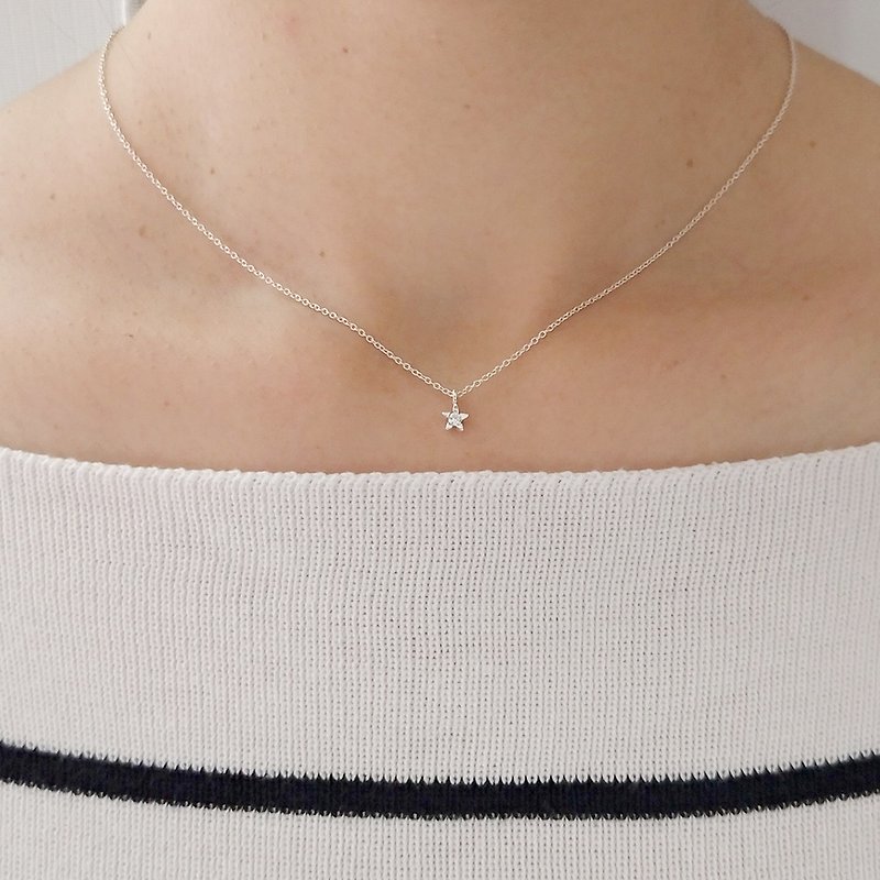 Tiny Star Necklace with CZ Diamond ,Sterling Silver - สร้อยคอทรง Collar - เงินแท้ สีเงิน