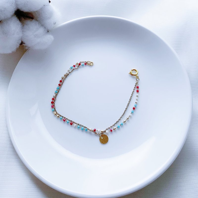 SL348 Folk custom style small round row of colored bracelets - สร้อยข้อมือ - วัสดุอื่นๆ สีทอง