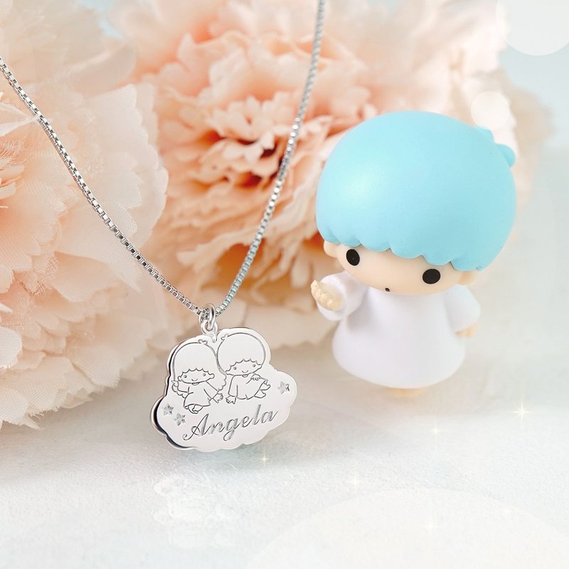 【カスタマイズギフト】ツインリトルスターオーダーメイドシリーズ-雲型キキララレーザー刻印純銀ネックレス - ネックレス - スターリングシルバー シルバー