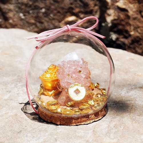 米朵貝菈．時光的禮物 Hourrae水晶玻璃球 玻璃罩 招財貔貅玻璃球 禮物-粉水晶