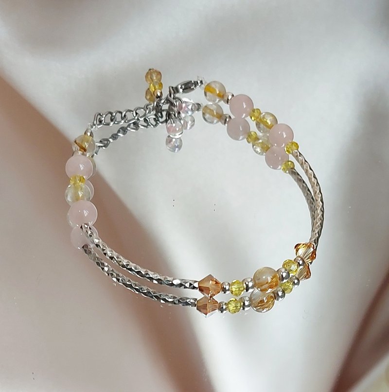 金髮晶 天然石  財富之王 925純銀 粉晶 水晶 /招財好人緣手鍊 - 手鍊/手環 - 寶石 金色
