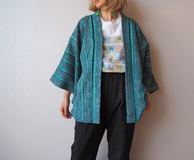 Blue Green Stripe Kimono Jacket, Shibori Tie Dye Kimono, Japan Fashion, -  ショップ KimonoFUNKY トップス ユニセックス - Pinkoi