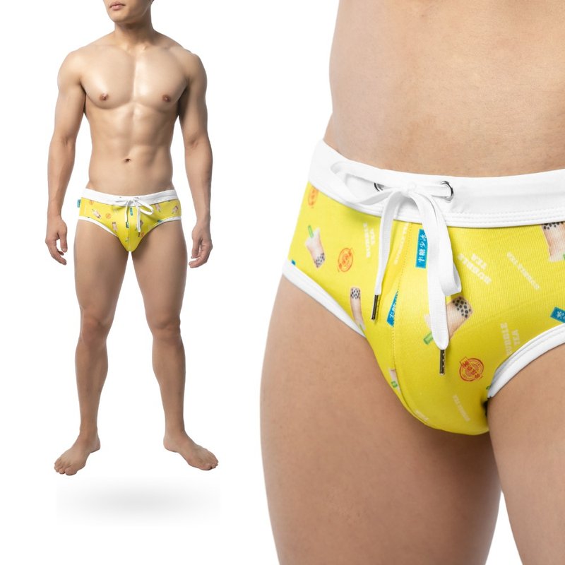 AttentionWear台灣好味系列三角泳褲【珍珠奶茶】│泡湯溫泉 游泳 - 男泳衣/泳褲 - 聚酯纖維 黃色