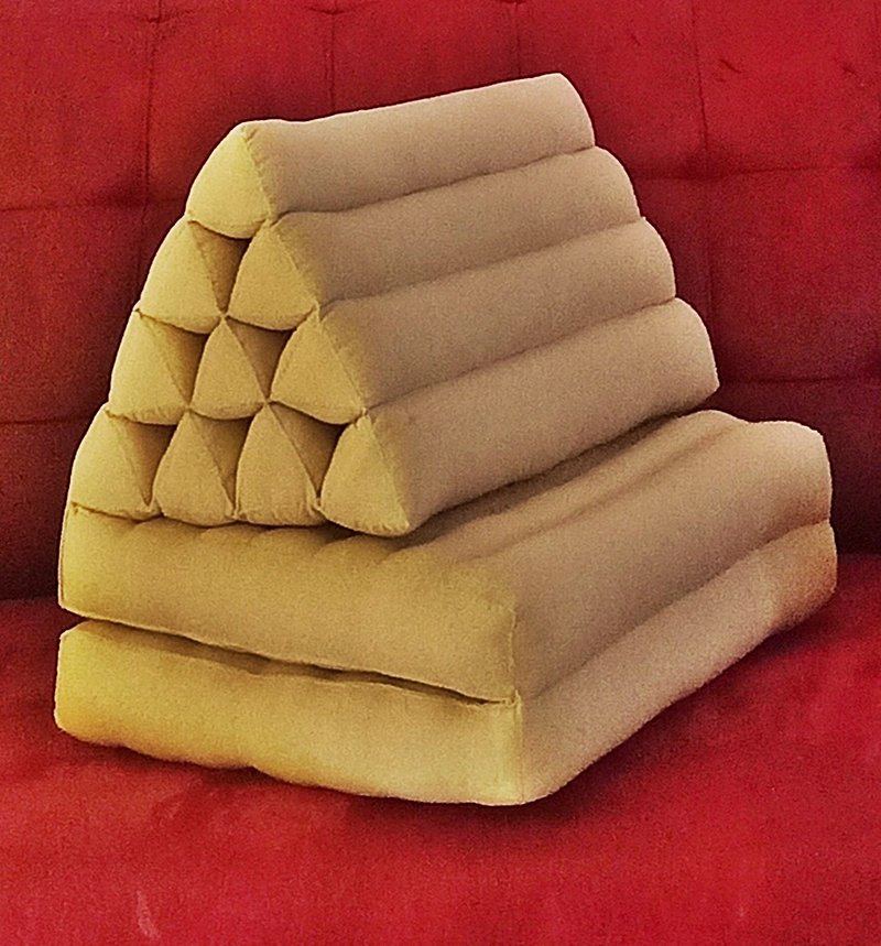 三角枕、2つ折り、10コンパートメント、50 x 120cm、キット枕、クッション、カポック枕、キット柄のカポックマットレス。 - 枕・クッション - コットン・麻 ブラウン