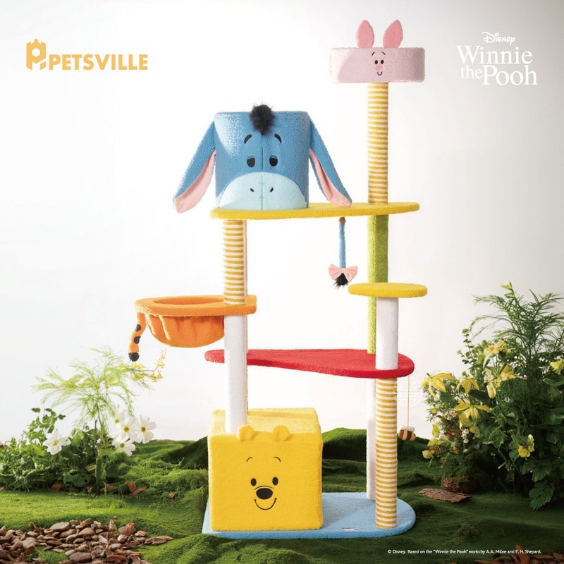 【預購優惠中】PETSVILLE&迪士尼_小熊維尼嘉年華貓爬架 - 貓跳台/貓抓板 - 聚酯纖維 黃色