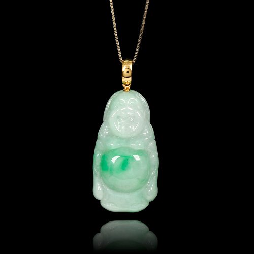 正佳珠寶 Gemsrich Jewelry 【正佳珠寶】翡翠 芙蓉地飄陽綠 彌勒大肚佛 天然A貨翡翠吊墜