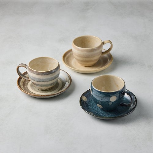 有種創意 日本食器 日本美濃燒 - 圓釉咖啡杯碟組 - 三件組(6件式) - 200 ml