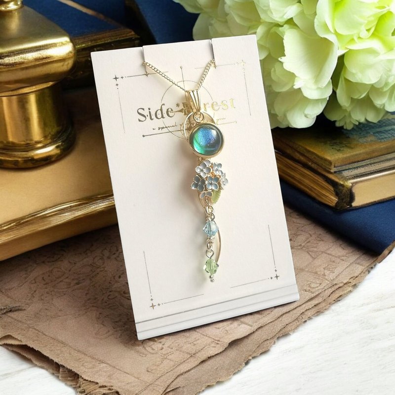 季節の輝きコレクション 紫陽花　水色　Side*Forestオリジナルガラス - 項鍊 - 玻璃 藍色
