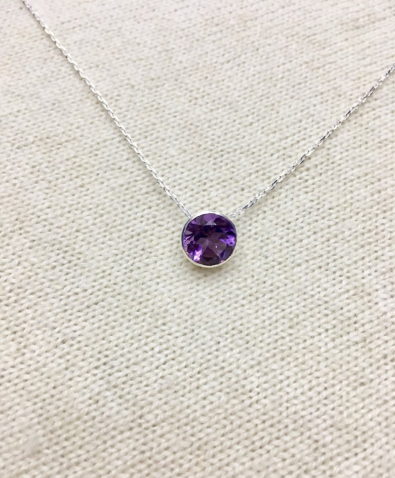 圓形紫水晶 紫水晶鎖骨墜 925純銀材質 尼泊爾手工製 - 鎖骨鍊 - 寶石 紫色
