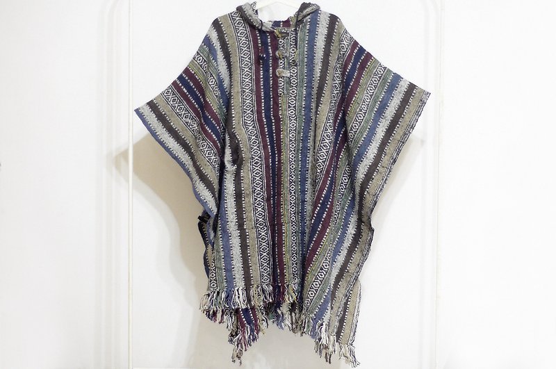 Christmas gifts Christmas market exchange gifts limited A knitted wool shawl / ethnic wind cloak / indian fringed shawl / bohemian cape shawl / wool cloak / hand-woven scarf - Salad Desert Moroccan long hooded cloak - Scarves - Wool Multicolor