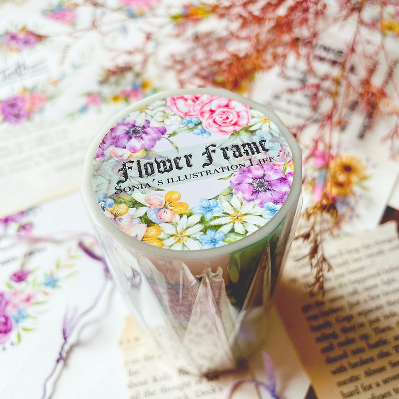 Flower Frame PET tape (with release paper) 9CM - Washi Tape - Plastic 