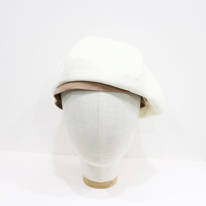JOJA│[限量] 白x奶茶 燈芯絨貝蕾 / S-M可調式/ 貝蕾帽 / 畫家帽 - 帽子 - 棉．麻 白色