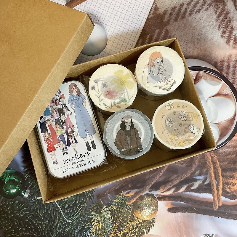 [Pinkoi Exclusive Combo] Girls Stickers + Paper Tape Value Gift Box Set (B) Christmas Gift - Washi Tape - Paper 