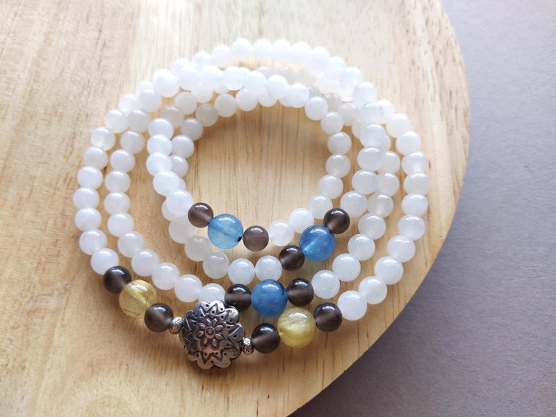 ORLI Jewelry 天然和闐玉白玉108顆念珠 多圈手鍊 和田玉白玉佛珠 - 手鍊/手環 - 寶石 白色