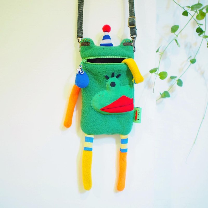E*group 15週年慶 阿蛙口水包紀念款 手機袋 手機包 - 側背包/斜孭袋 - 棉．麻 綠色