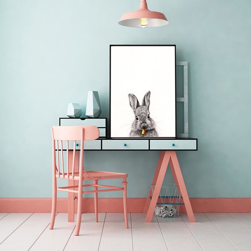 【小兔子】限量複刻畫 | 兔寶寶與胡蘿蔔 | 黑白風簡約素描掛畫 - 掛牆畫/海報 - 紙 