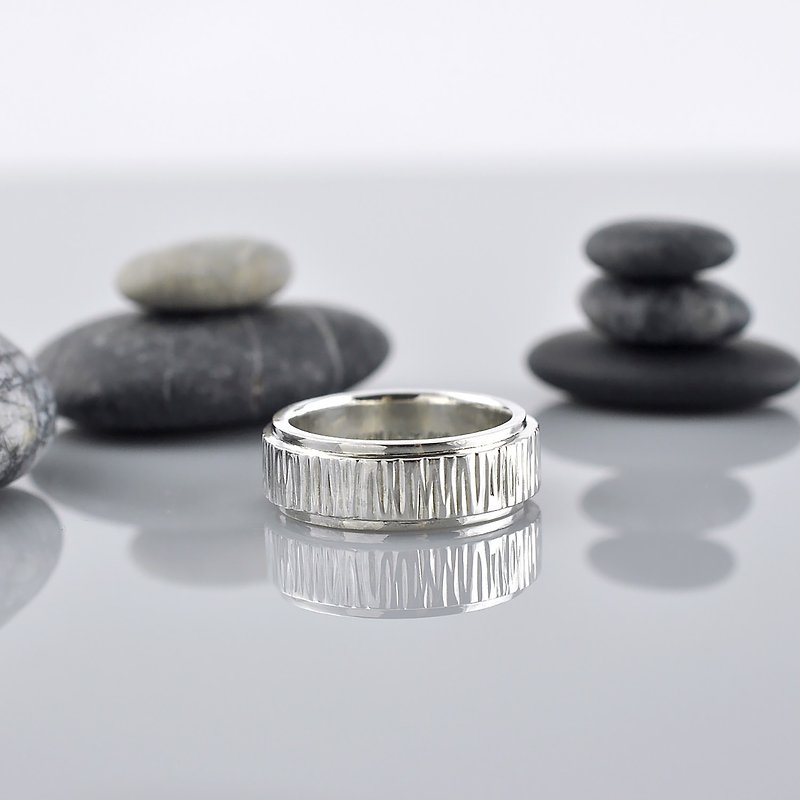 Sterling Silver Wood Grain Ring,SV925 - แหวนทั่วไป - เงินแท้ สีเงิน